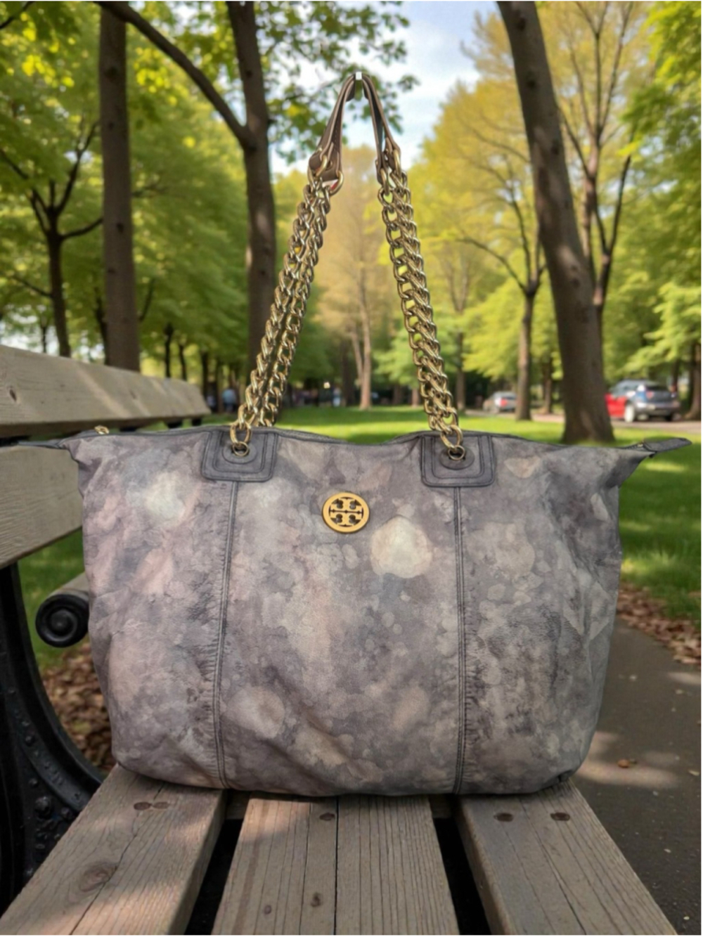 Custom Restyled Tory Burch McClane Soft Leather Blue CHAIN STRAP Shoulder Bag w/